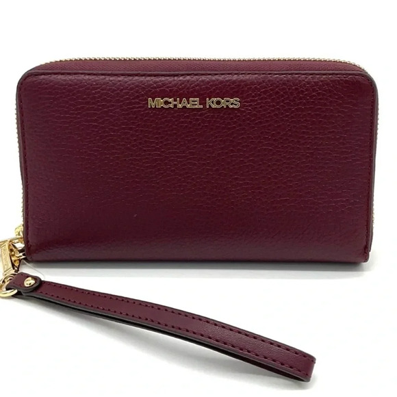 Michael Kors Large Flat Mf Phone Case Wallet Ox Blood - Picture 1 of 8
